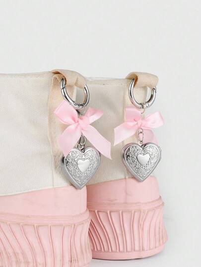 Kawaii 2 piezas Decoraciones de zapatos con forma de lazo y corazón de color rosa, adecuadas para zapatos de lona y zapatillas de estudiantes