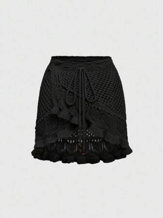 Gonna estiva da spiaggia casual da donna, lavorata a maglia e traforata