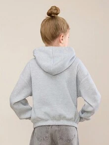 Tween Girl Baggy Casual Hooded Zip-Up Vintage Long Sleeve Sweatshirt, Suitable For Winter, Autumn, Halloween Fall - Light Grey - View 2