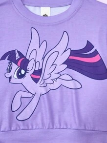 My Little Pony X SHEIN 青少年女孩休闲可爱马匹印花运动衫和裤子套装 - 彩色 - 查看 5