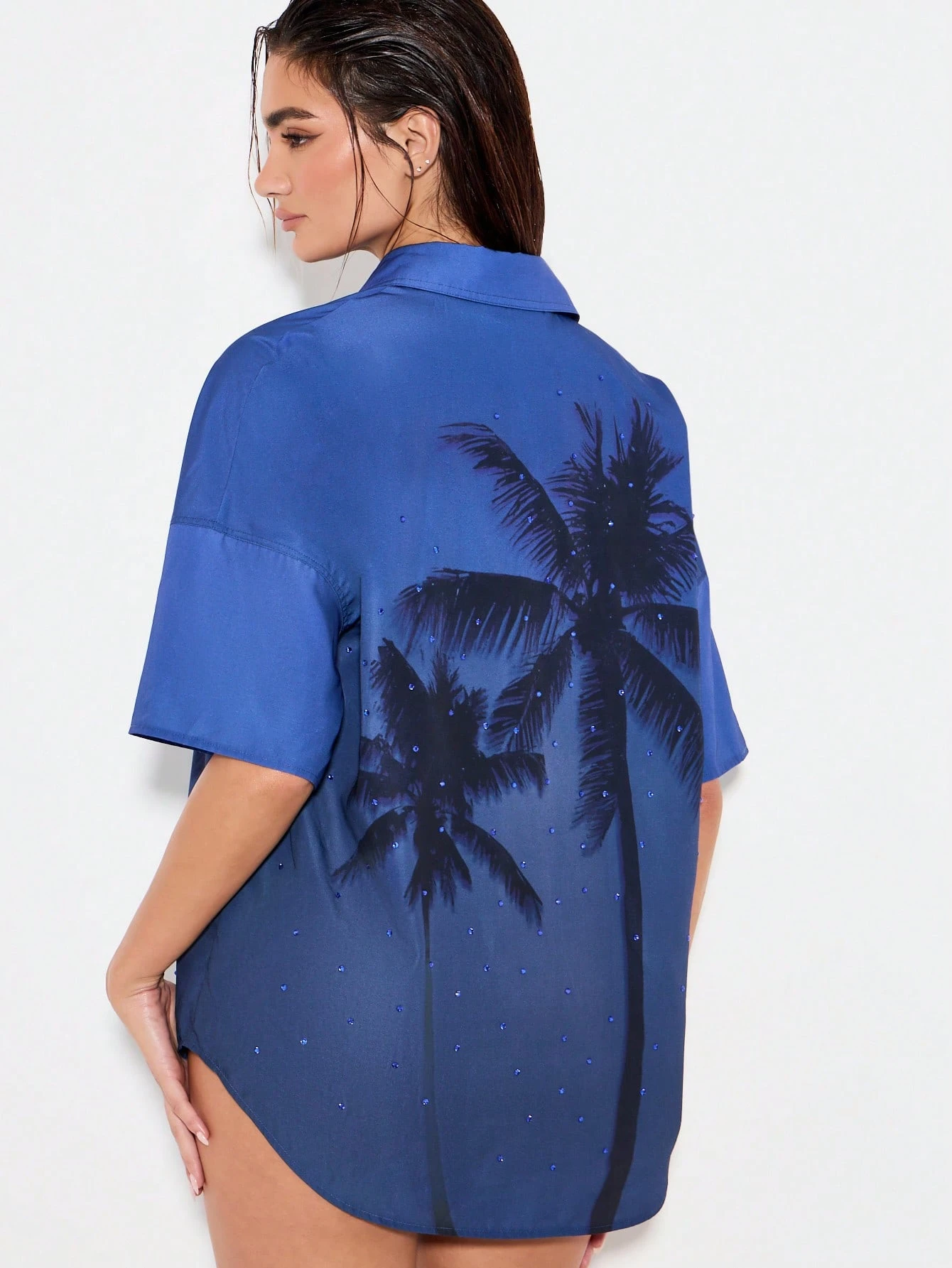 KIZN Chemise boutonnée à imprimé palmier et cristaux