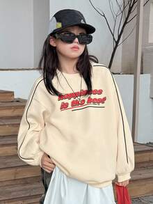 DAZY Tween Girls Crew Neck Thermal Lined Printed Sweatshirt, Fall - Beige - View 7