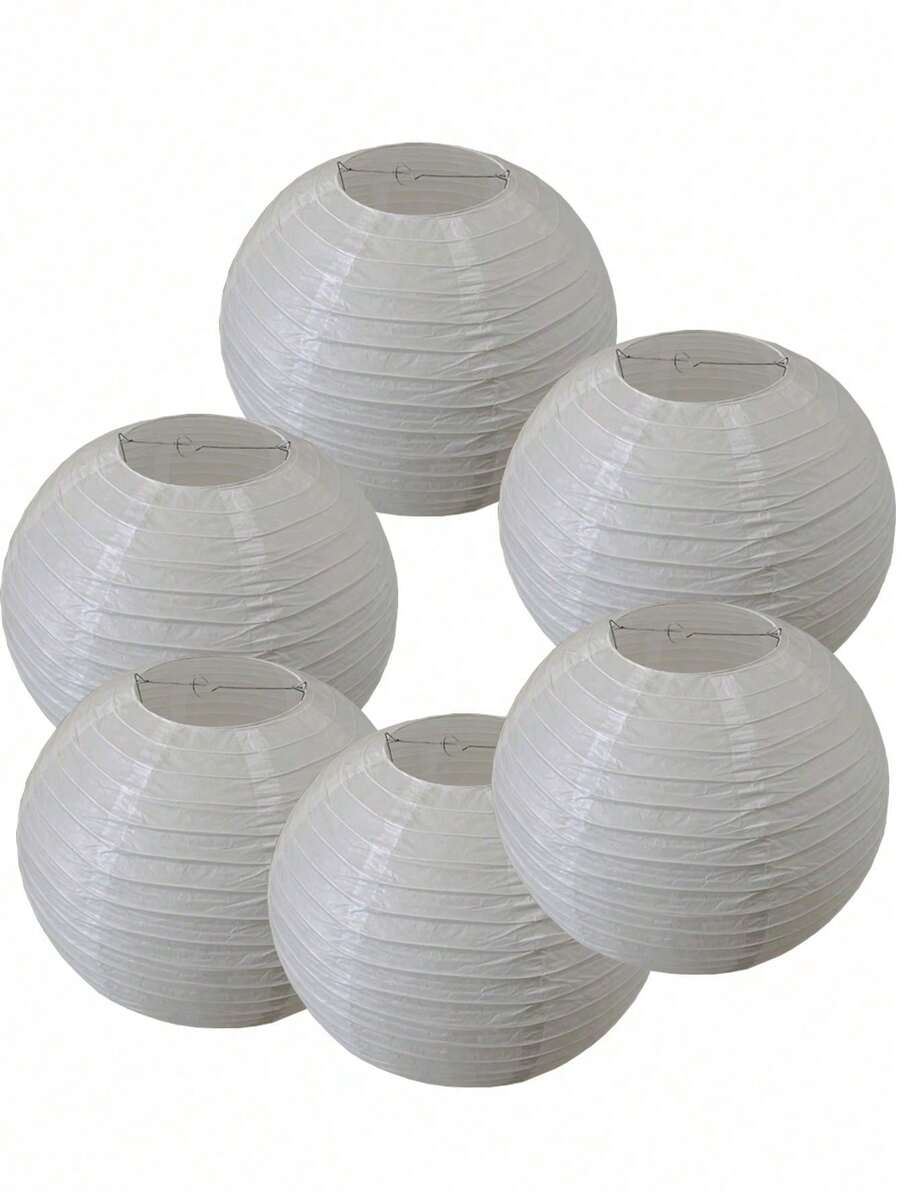 6 件 6-20 英寸白色圆形纸灯笼（不防水）套装适用于家庭花园婚礼派对圣诞节周年纪念装饰、DIY 绘画道具灯罩