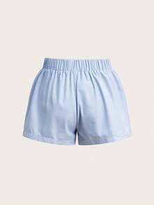 SHEIN BASICS 女式輕藍色編織細條紋寬鬆盒型褲，低腰設計 - 淺藍色 - 查看 8