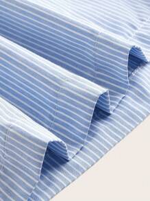 SHEIN BASICS 女式輕藍色編織細條紋寬鬆盒型褲，低腰設計 - 淺藍色 - 查看 10