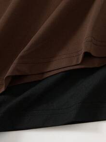 SHEIN BASICS 2件/組 女款休閒素色針織圓領短袖迷你洋裝 夏季服飾 - 咖啡 - 查看 6