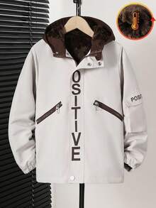 男童休闲街头风字母滚边抓绒连帽外套，适合秋冬季上学和外出穿着 - 灰色 - 查看 4