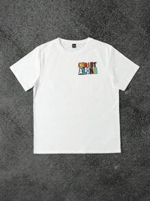 Manfinity Dauomo 男士休闲标语印花短袖 T 恤，夏季 - 白色 - 查看 7