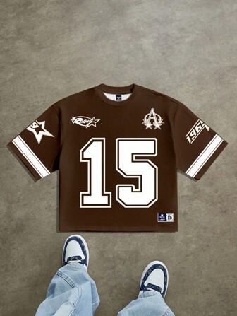 Manfinity Roghcode Tricou bărbătesc scurt, stil stradal, cu imprimeu numeric, croială lejeră