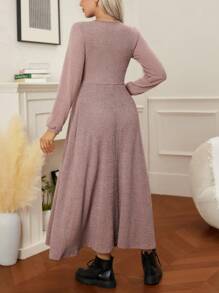 Cheriluna Maternity Casual Solid Color Nursing Maternity Dress Fall - Dusty Pink - View 2