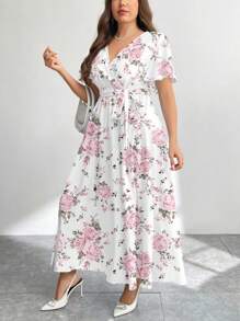 Firerie Casual Minimalist Vintage Floral Pattern Loose Plus Size Dress, Suitable For Spring/Summer Flowy Dress Boho Suitable For Going Out Chic Dress - Multicolor - View 4