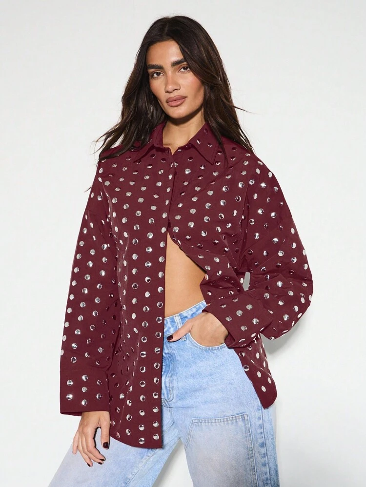 KIZN Long Sleeve Button Down Shirt With Metallic Stud Details
