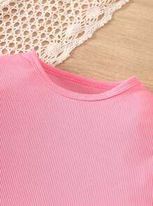 SHEIN Bộ 2 áo dài tay và quần jeans mới cho bé gái, mùa thu - Màu Hồng Tươi - Xem 7