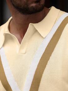 Manfinity Homme Men's Striped Short Sleeve Casual Loose Knit Sweater Knit Jersey V Neck Sweater Short Sleeve