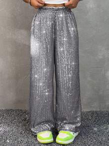 Coolane Tween Girls Fall/Winter Solid Color Patchwork Front Tie Casual Pants, Minimalist Style For Daily Wear,Back To School,Y2K ,Streetwear,Party