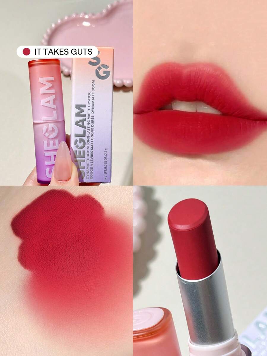 SHEGLAM Dynamatte Boom 持久霧面唇膏-It Takes Guts 20 色奶油霧面防水唇膏神奇不粘杯防轉移唇膏促銷紅色唇膏 品牌 美容 化妝 化妝品 適合女性與女孩 完美搭配夏季春季 Y2K 時尚 流行 生日 母親節禮物 假期 派對準備就緒 最佳顏色 - It Takes Guts - 查看 1