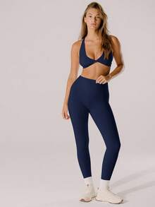 Aralina Leisurewear Pastel Pink Supportive Deep-V Active Twist Crop Top With Bag - Navy Blue - View 10