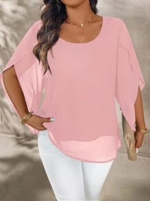 SHEIN LUNE Plus Size Women's Plus Size Cap Sleeve Sheer Elegant Blouse