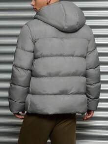 RueChic 1pc Men's Casual Patterned Grid Fabric Slim Fit Padded Coat - Grey - View 2