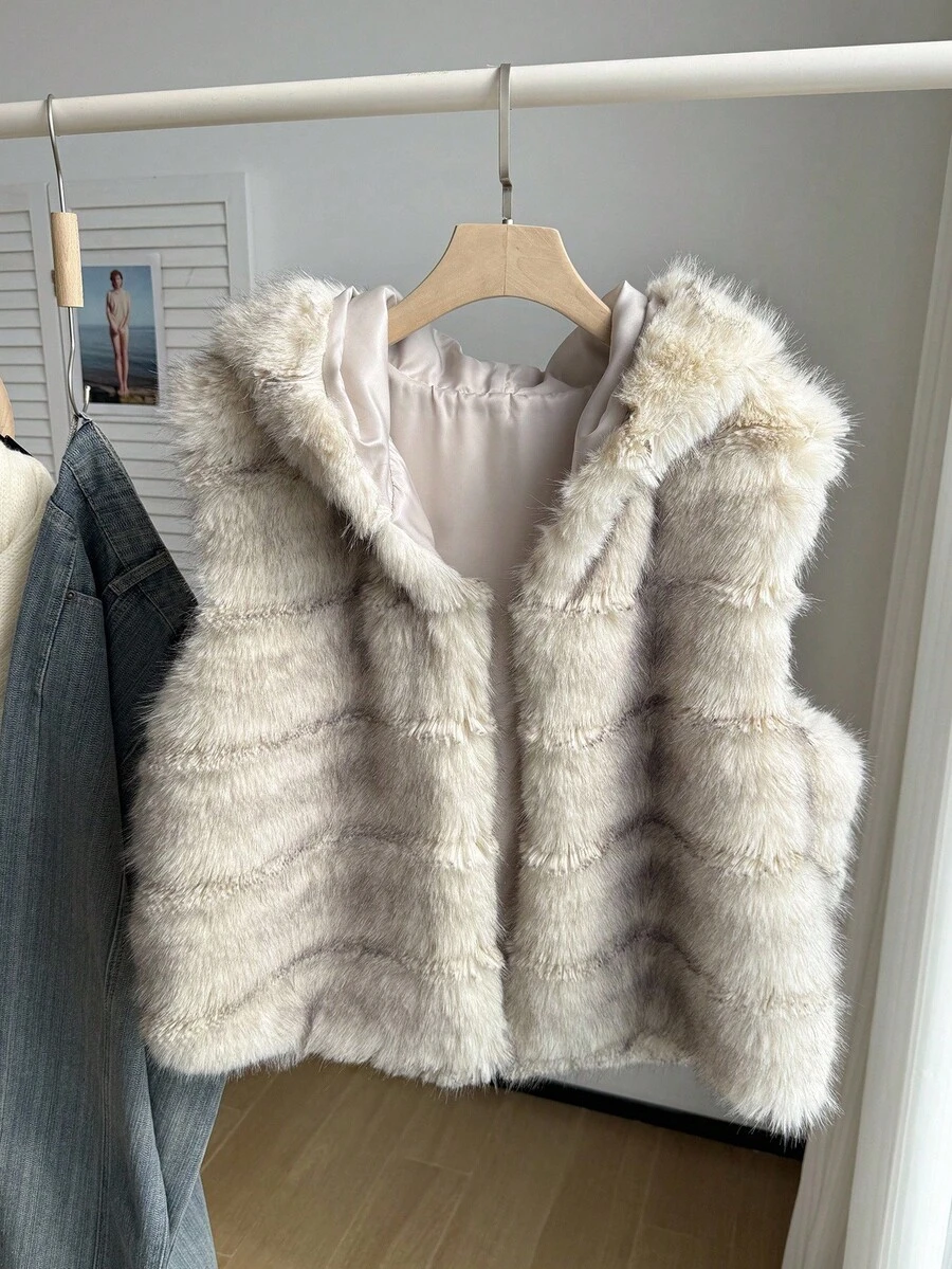 Comfortcana 大码女式无袖人造毛皮连帽休闲扎染大衣