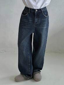 Dazy Kids 男童直筒百搭牛仔裤，秋季休闲裤 - 深色水洗藍 - 查看 9