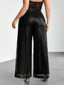 Firerie Plus High Waist Sequin Wide Leg Trousers - Black - View 2