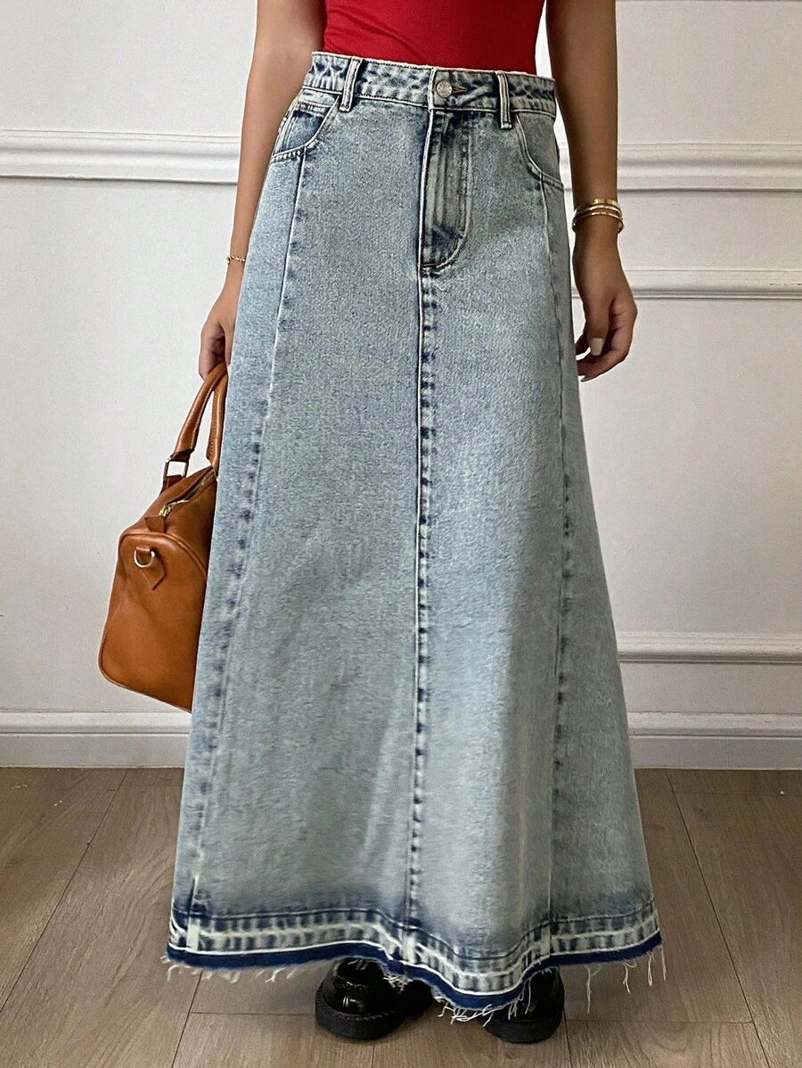 DAZY Falda vaquera de línea A de verano para mujer - Lavado ligero - Ver 1