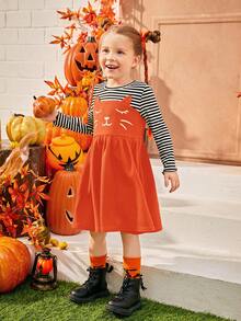 SHEIN 适合年轻女孩参加万圣节派对的时尚可爱女童秋冬连衣裙 - 黑色 - 查看 3