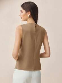 SHEIN BIZwear 卡其棕色立领露肩褶皱女式上衣，现代优雅都市通勤日常浪漫90年代复古风，适合圣诞节、新年、情人节、派对、海滩、毕业典礼、时尚、节日、假日、婚礼宾客、早午餐、机场等多种场合。 - 棕色 - 查看 4