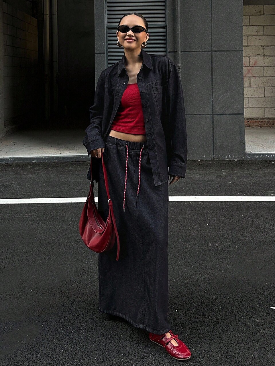 Women's Casual Loose Top And Denim Skirt Set