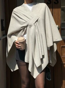 SHEIN EZwear Women's New Autumn/Winter Cape Poncho Jacket - Khaki - View 4