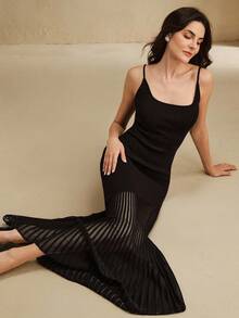 SHEIN X Jwoww Anewsta Women's Solid Color Mermaid Hem Fitted Elegant Camisole Knit Dress - Black - View 4