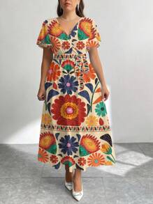 Firerie 休闲花卉印花大码宽松连衣裙，适合秋冬季 - 彩色 - 查看 5