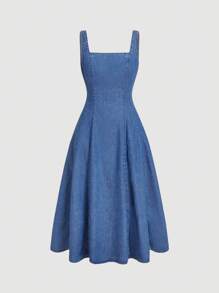 Girlism 青少年女孩休闲无袖情人节牛仔长裙、情人节连衣裙、情人节连衣裙、秋冬服装、返校返校服装、万圣节服装、圣诞节服装、教师服装 - 中等水洗藍 - 查看 4