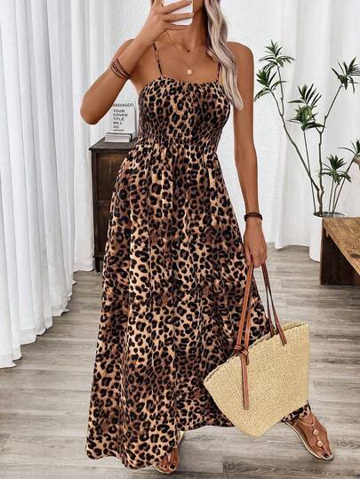 SHEIN Tall Women's Fashion Casual Leopard Print Sleeveless Dress