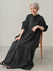 FRIFUL Women's Casual Washed Long Denim Dress