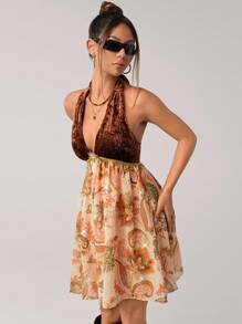 SHEIN ICON Váy ngắn nhung chắp vá phong cách cung điện cổ điển, gợi cảm cổ điển, thích hợp mặc dự tiệc và mặc hàng ngày, trang phục thời trang mùa thu cho phụ nữ - Nhiều màu - Xem 9