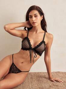 Charlaine 女士法式前扣蕾丝文胸 - 黑色 - 查看 3