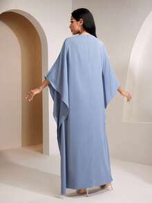 Veilorie Solid Color Batwing Sleeve Cinching Waist Elegant Dress