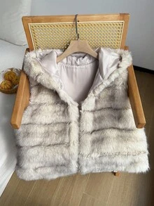 Comfortcana 大码女式无袖人造毛皮连帽休闲扎染大衣