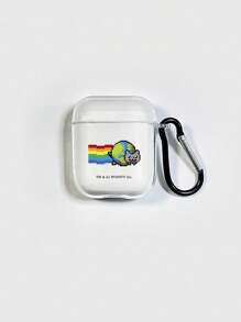 Nyan Cat X SHEIN Earth Rainbow Cartoon Graphic Pattern Transparent Earphone Case, Comes With 1 Hanging Hook, Compatible With AirPods - Clear - View 4