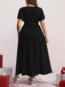 Firerie Váy rộng họa tiết hoa cổ điển thường ngày cỡ lớn, phù hợp cho mùa xuân và mùa thu - màu đen - Xem 2