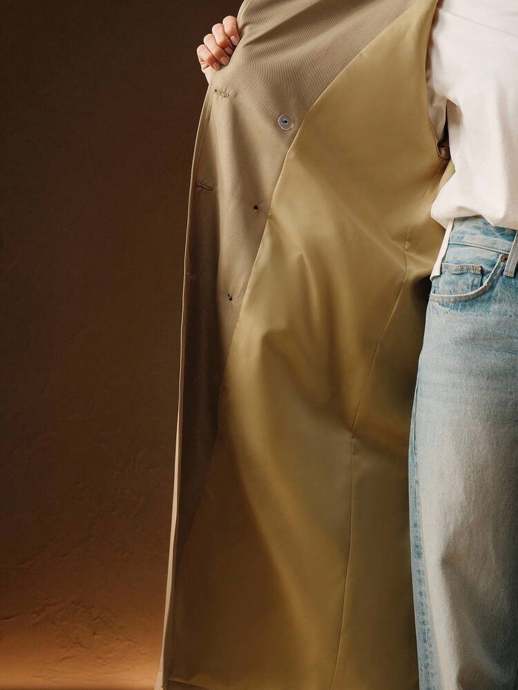 Women's Handmade Crochet Patchwork Double-Breasted Cinched Waist Olive Green Long Trench Coat, Suitable For Autumn, Winter, Going Out, Elegant, Formal, Party, Chic, New Year, Christmas, Work, Graduation, Wedding