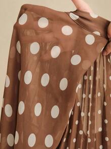 Anewsta Áo sơ mi chấm bi xếp ly buộc trước tay dài cho nữ, thanh lịch và đa năng cho cả trang phục công sở và thường ngày - màu nâu - Xem 8