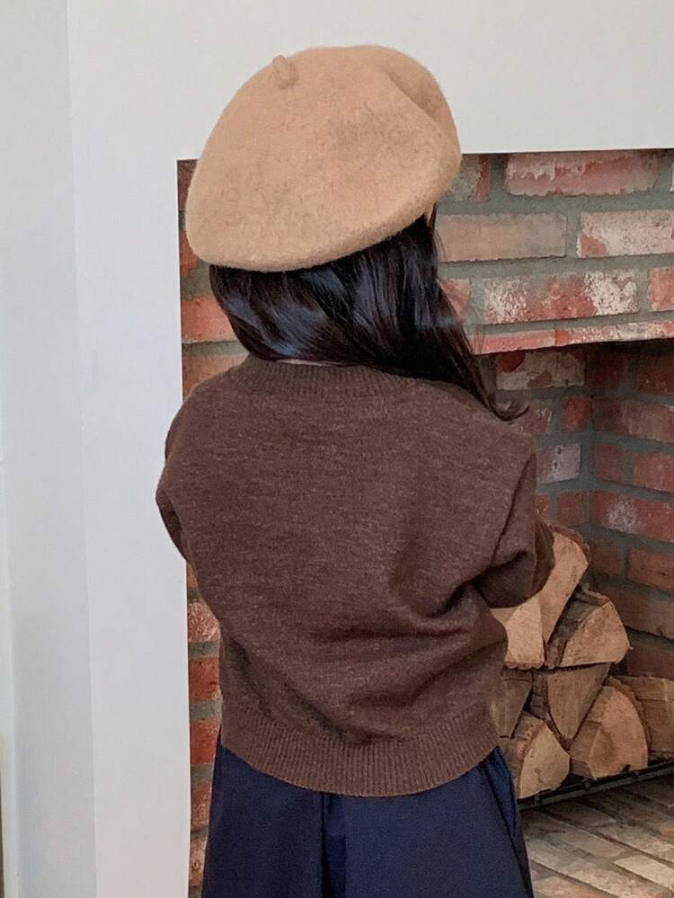 Young Girls Korean Style Bow Contrast Color Long Sleeve Sweater Fall,Winter