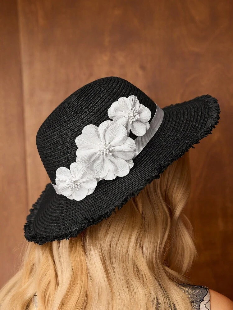 STEREO FLORAL COLORBLOCK STRAW HAT