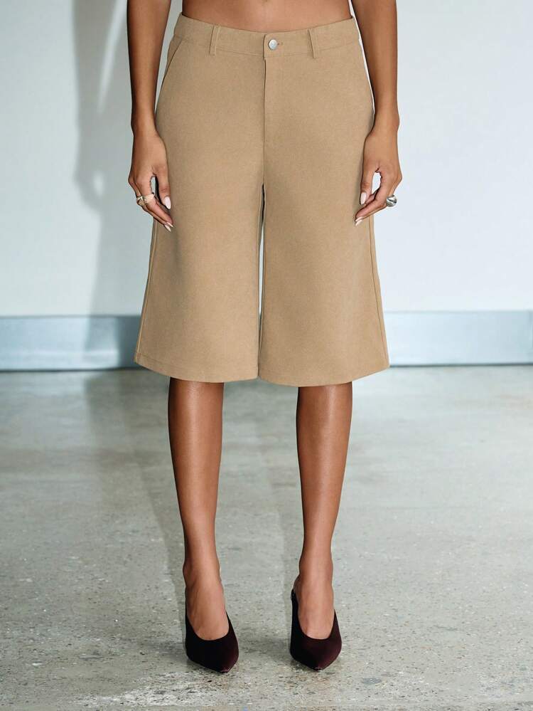 KIZN Suede Bermuda Tailored Shorts With Button Detail