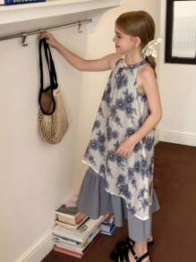 Hapijoa Tween Girls Floral Print Sleeveless Dress