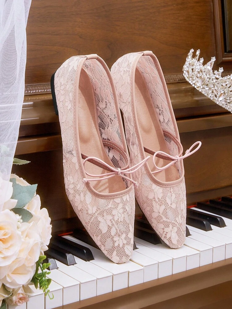 CUCCOO HITCHD 2026 Spring/Autumn New Elegant Style Mesh Mary Jane Bow Decor Solid Color Square Toe Comfortable Casual Flat Shoes For Women