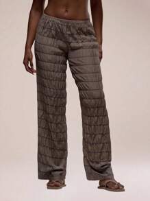 MUSERA Rynkad, texturerad rak benbyxa Sommar 90-tals Boho Elegant Högtid Thanksgiving Casual - Brun - Visa 2